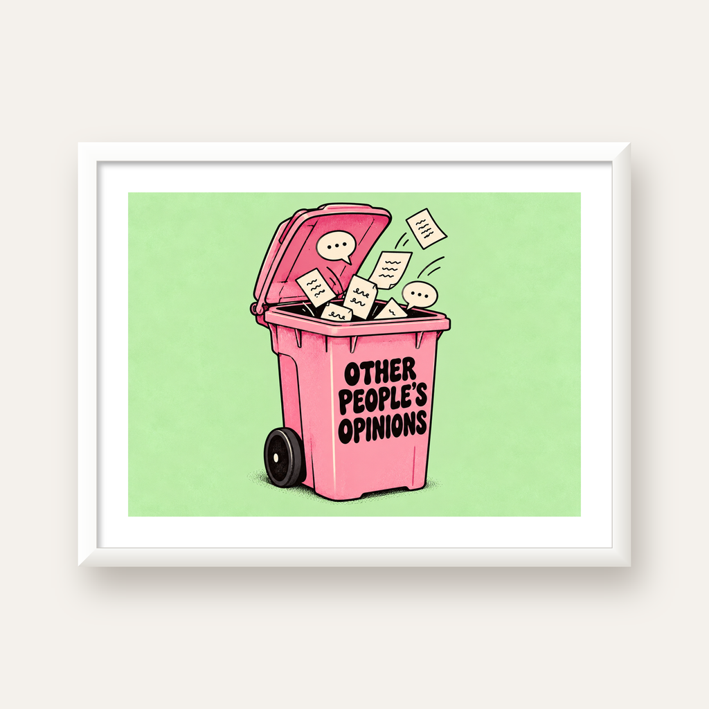 Other People's Opinions — Çöp Kutusu — beyaz çerçeveli yatay poster