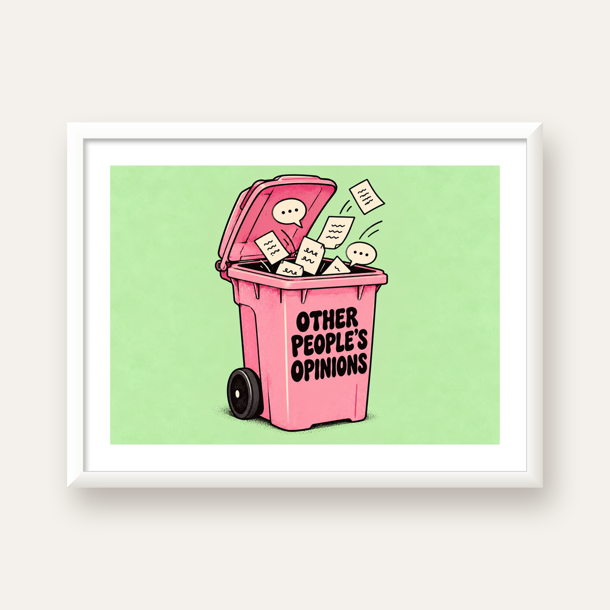 Other People's Opinions — Çöp Kutusu — beyaz çerçeveli yatay poster