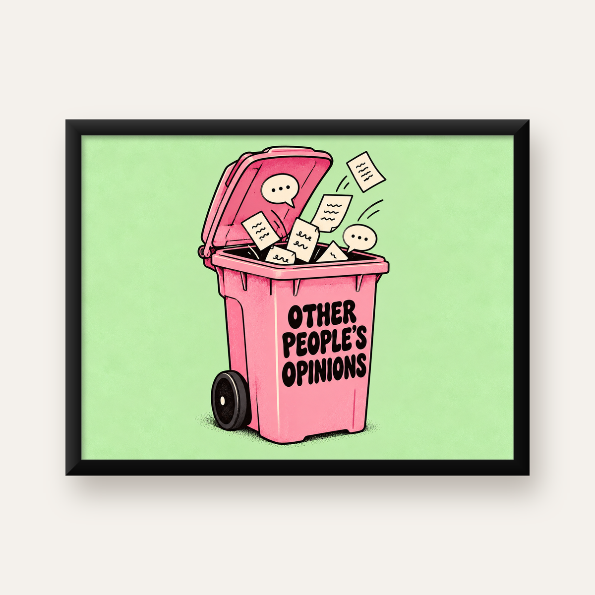 Other People’s Opinions Poster – Mizahi Motive Duvar Sanatı — Yatay baskı, düz siyah çerçeveli duvar posteri