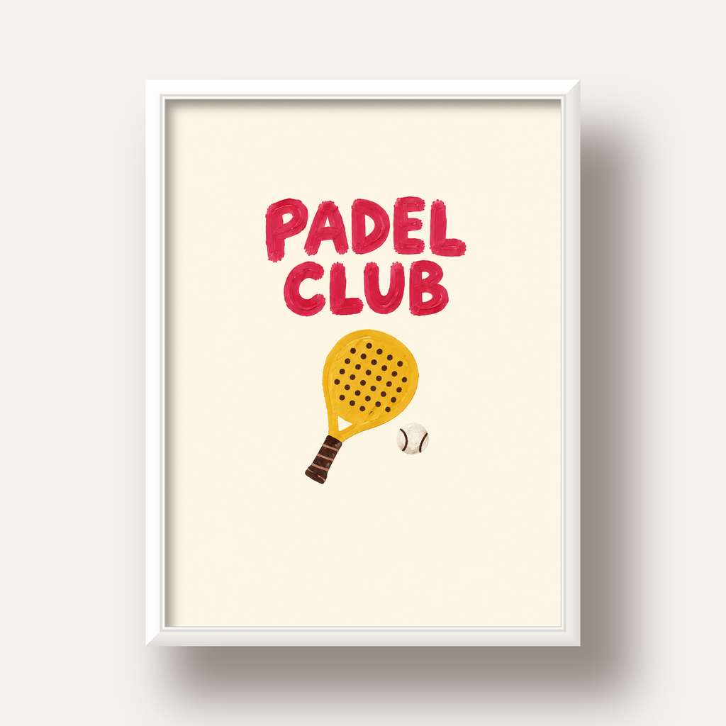 Padel Club El Çizimi Poster – Modern Spor İllüstrasyonu — beyaz derin çerçeveli