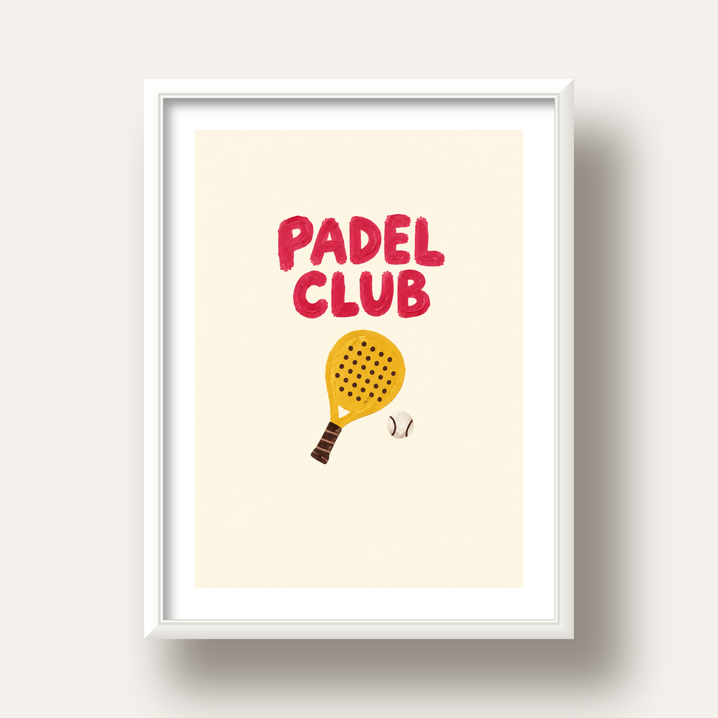 Padel Club El Çizimi Poster – Modern Spor İllüstrasyonu — beyaz derin çerçeveli paspartulu