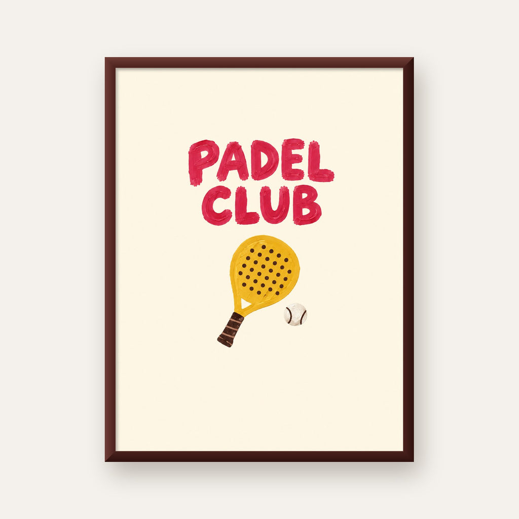 Padel Club El Çizimi Poster – Modern Spor İllüstrasyonu — ceviz çerçeveli