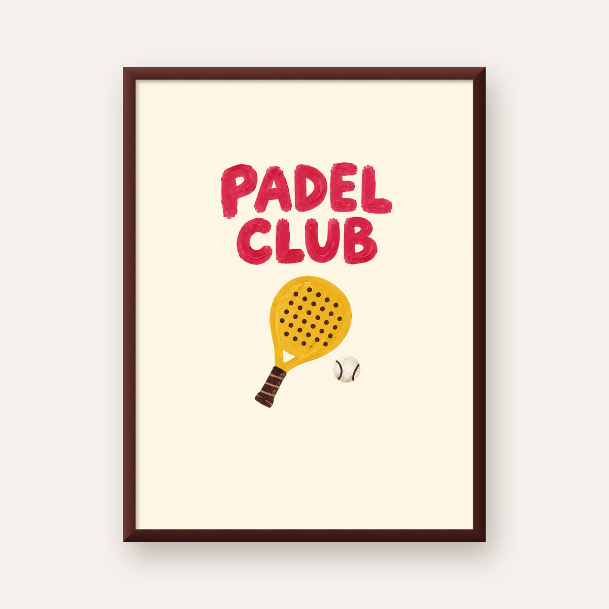 Padel Club El Çizimi Poster – Modern Spor İllüstrasyonu — ceviz çerçeveli