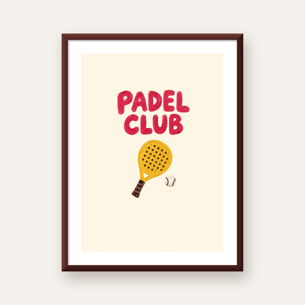 Padel Club El Çizimi Poster – Modern Spor İllüstrasyonu — ceviz çerçeveli paspartulu