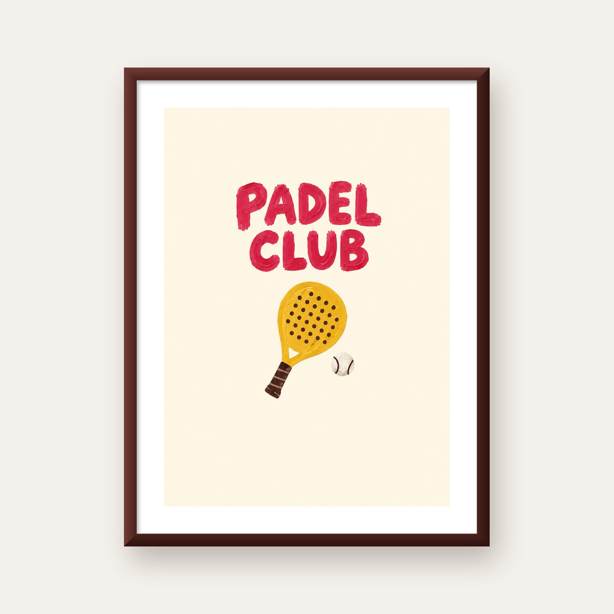 Padel Club El Çizimi Poster – Modern Spor İllüstrasyonu — ceviz çerçeveli paspartulu