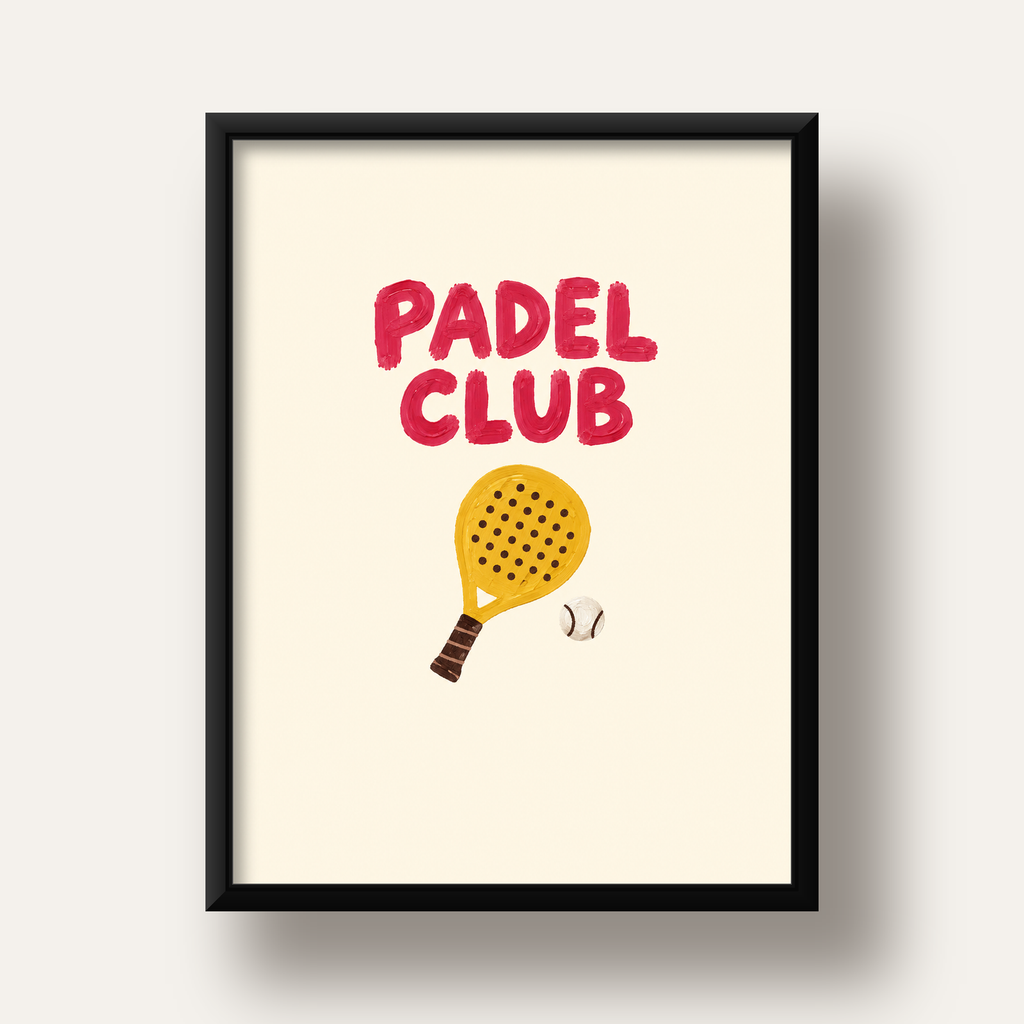 Padel Club El Çizimi Poster – Modern Spor İllüstrasyonu — siyah derin çerçeveli
