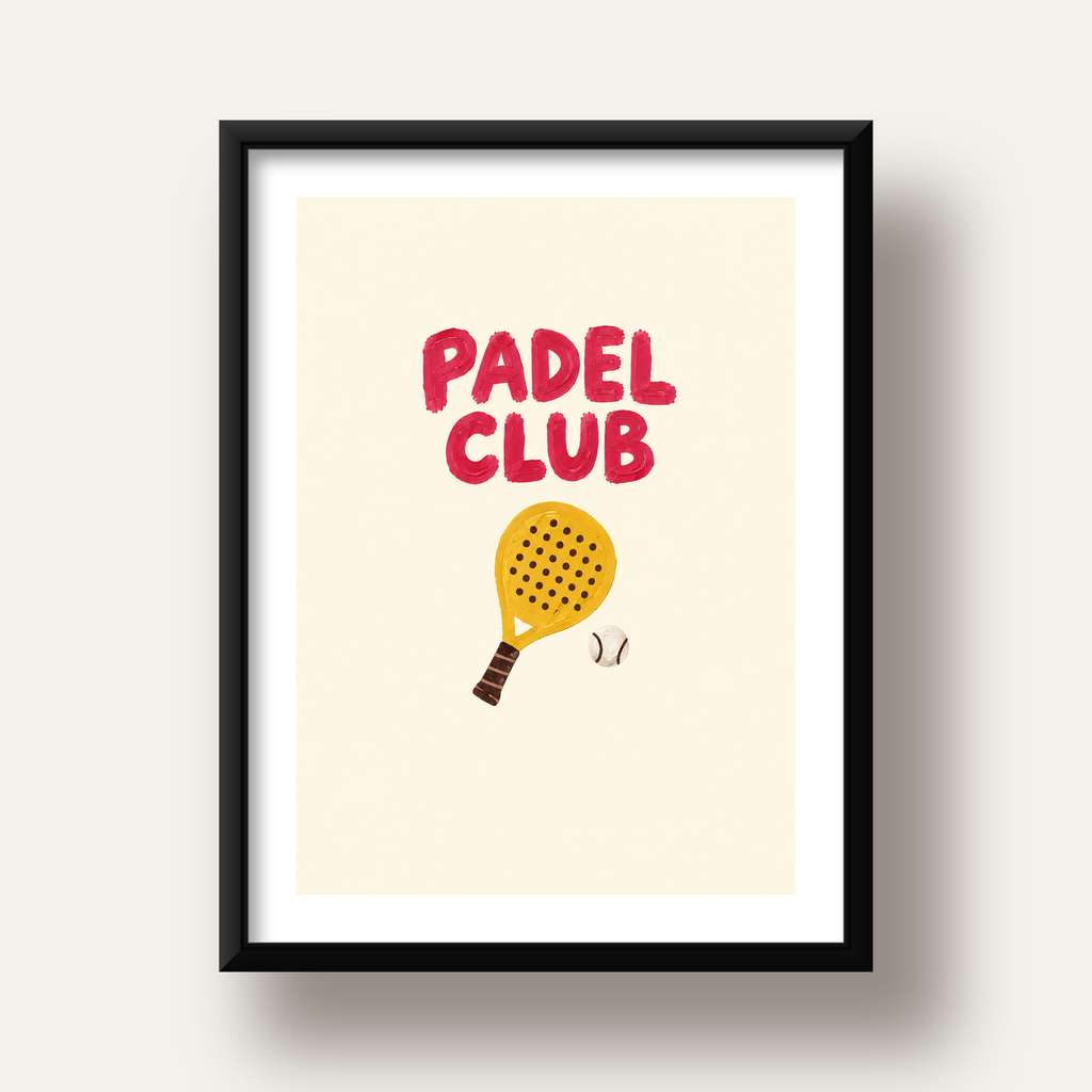 Padel Club El Çizimi Poster – Modern Spor İllüstrasyonu — siyah derin çerçeveli paspartulu