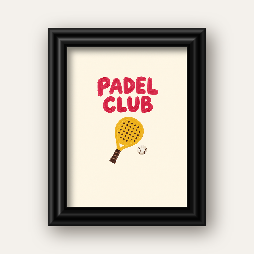 Padel Club El Çizimi Poster – Modern Spor İllüstrasyonu — siyah galeri çerçeveli