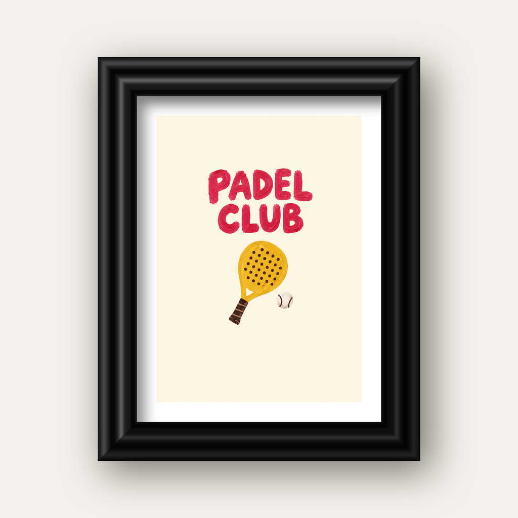 Padel Club El Çizimi Poster – Modern Spor İllüstrasyonu — siyah galeri çerçeveli paspartulu