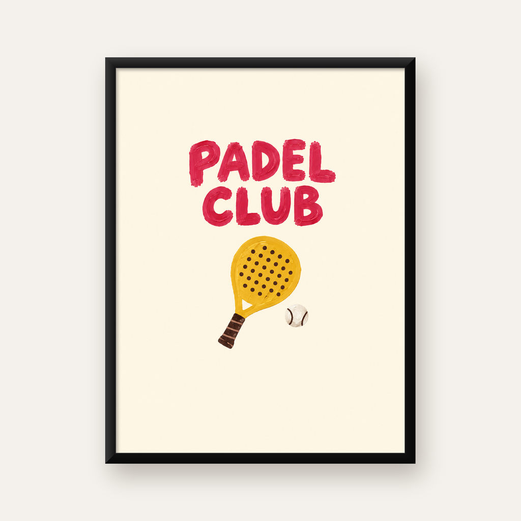 Padel Club El Çizimi Poster – Modern Spor İllüstrasyonu — Dikey baskı, düz siyah çerçeveli duvar posteri