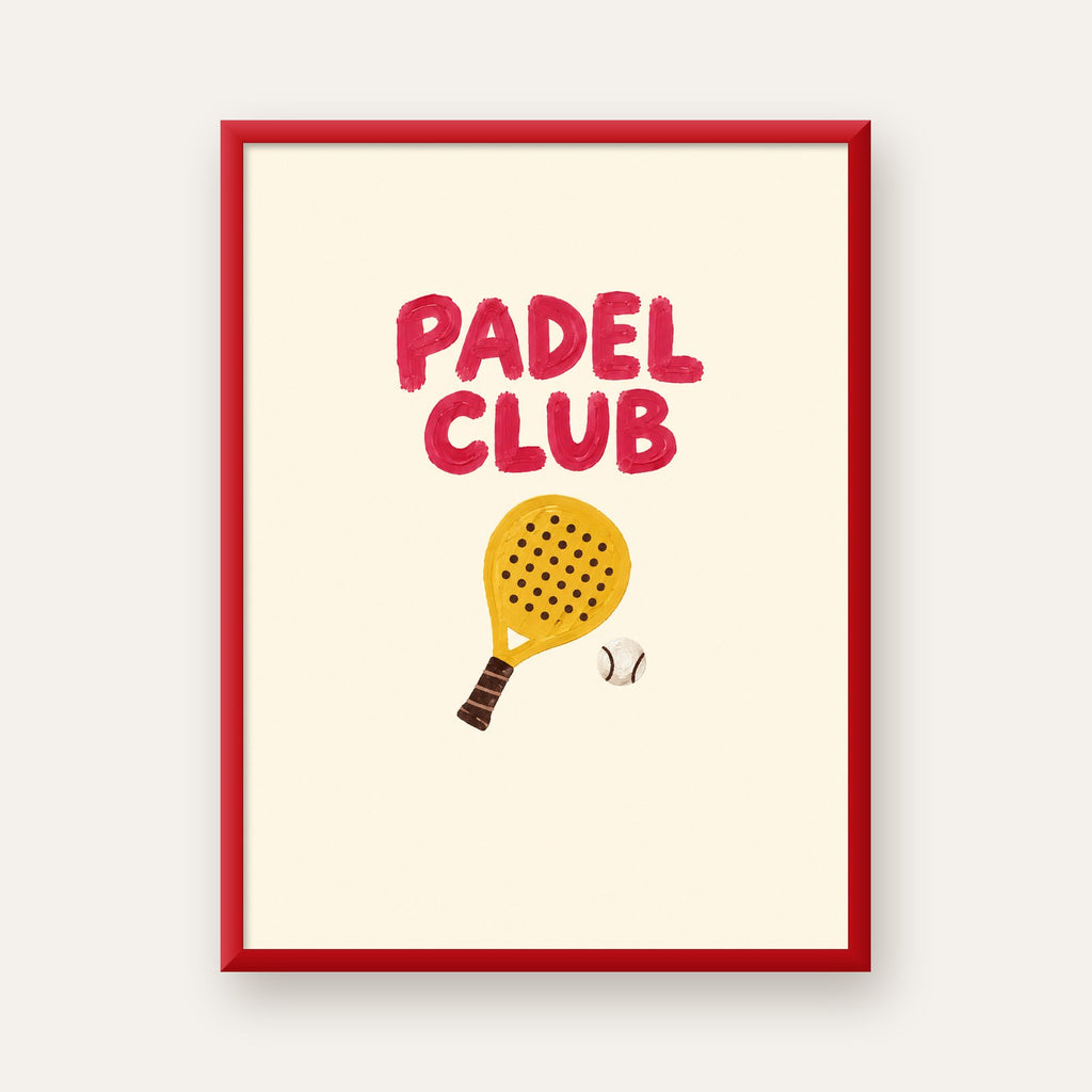 Padel Club El Çizimi Poster – Modern Spor İllüstrasyonu — kırmızı çerçeveli