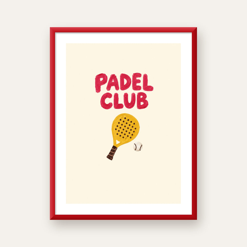 Padel Club El Çizimi Poster – Modern Spor İllüstrasyonu — kırmızı çerçeveli paspartulu