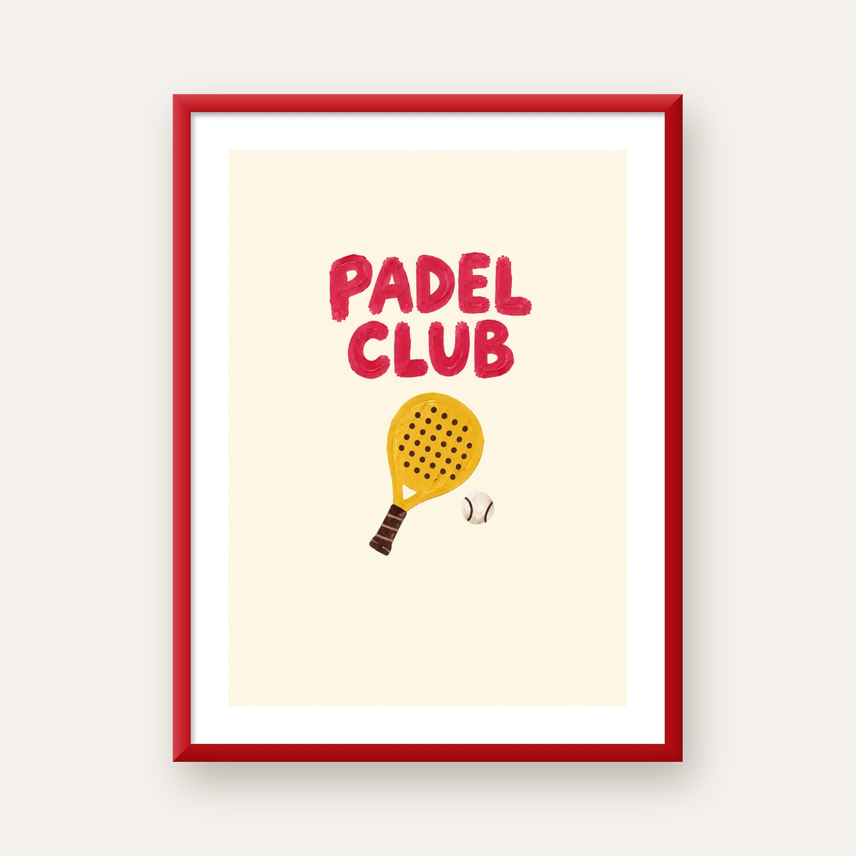 Padel Club El Çizimi Poster – Modern Spor İllüstrasyonu — kırmızı çerçeveli paspartulu