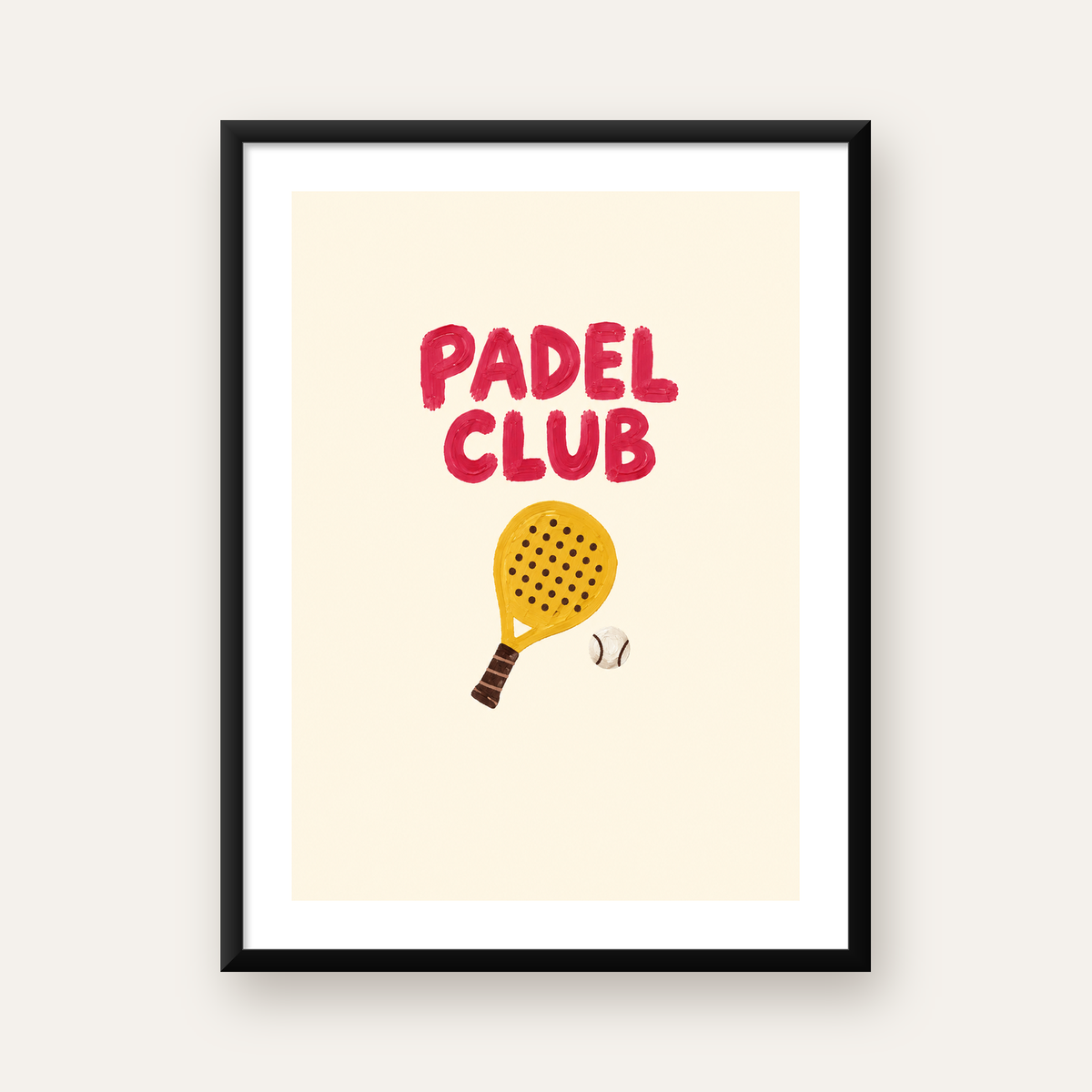 Padel Club El Çizimi Poster – Modern Spor İllüstrasyonu — Dikey baskı, beyaz paspartulu