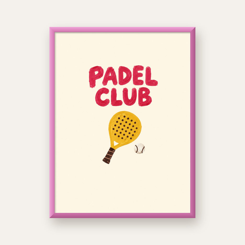 Padel Club El Çizimi Poster – Modern Spor İllüstrasyonu — pembe çerçeveli