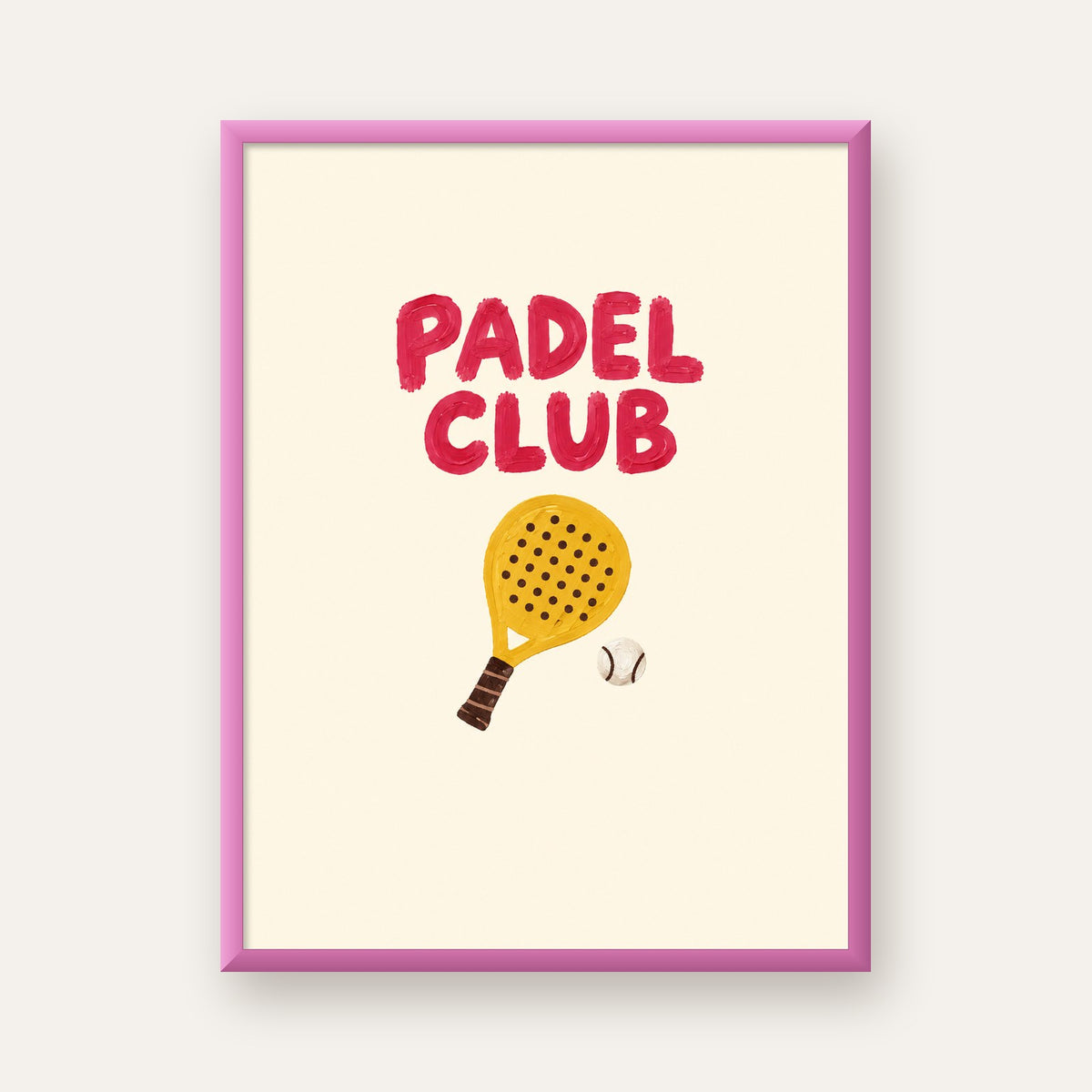 Padel Club El Çizimi Poster – Modern Spor İllüstrasyonu — pembe çerçeveli