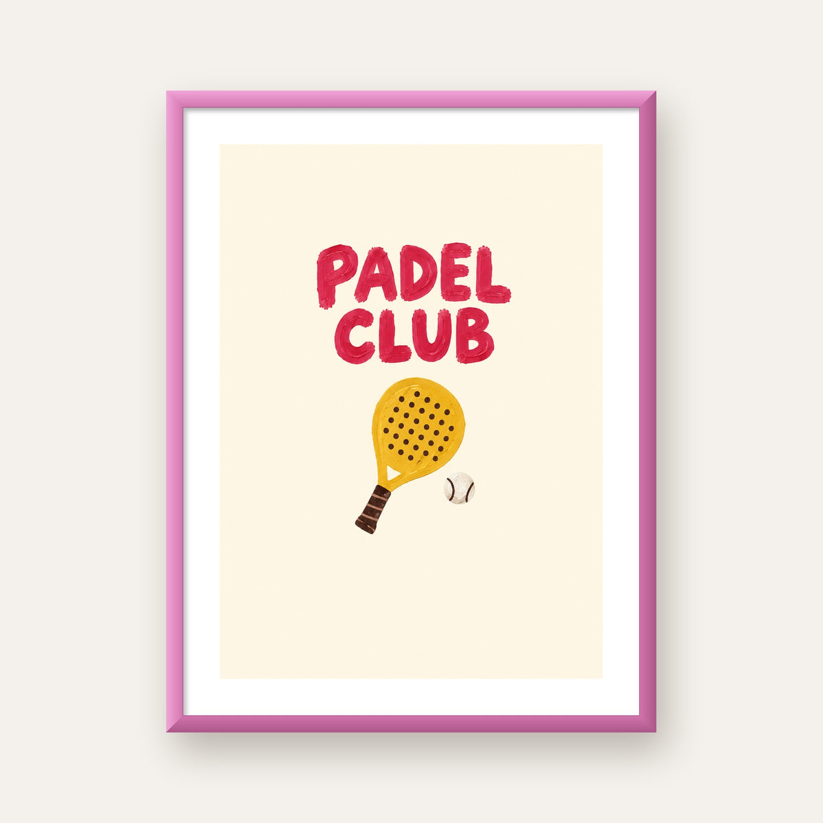 Padel Club El Çizimi Poster – Modern Spor İllüstrasyonu — pembe çerçeveli paspartulu