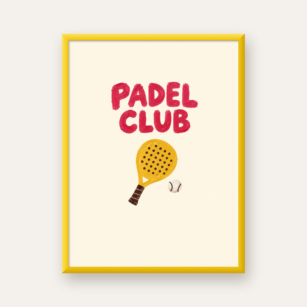 Padel Club El Çizimi Poster – Modern Spor İllüstrasyonu — sarı çerçeveli