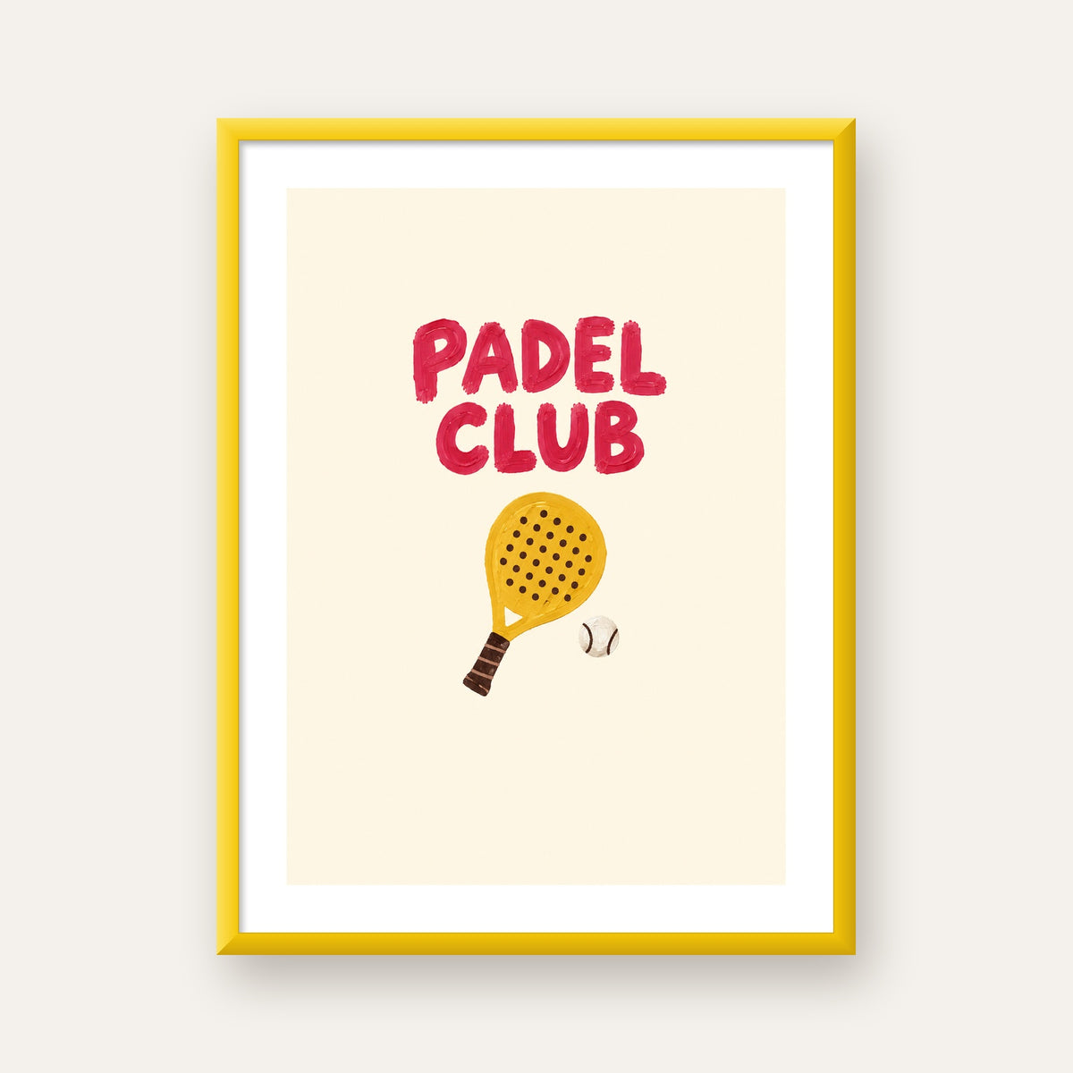 Padel Club El Çizimi Poster – Modern Spor İllüstrasyonu — sarı çerçeveli paspartulu