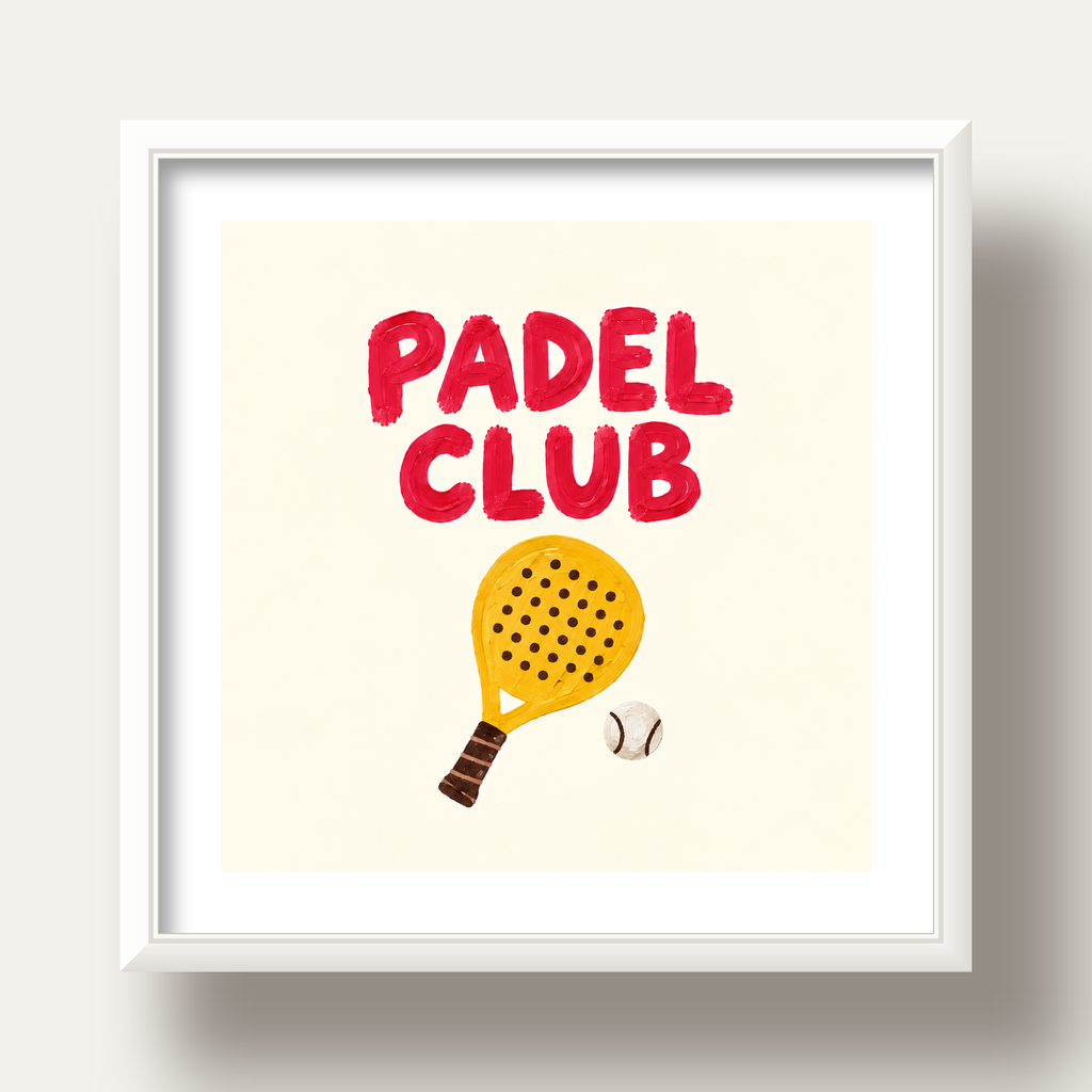 Padel Club El Çizimi Poster – Modern Spor İllüstrasyonu — beyaz derin çerçeveli paspartulu