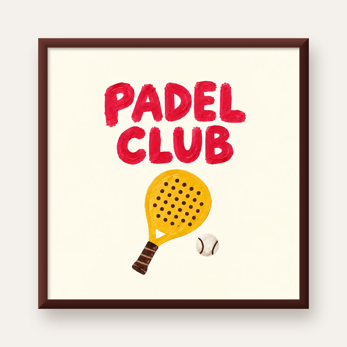 Padel Club El Çizimi Poster – Modern Spor İllüstrasyonu — ceviz çerçeveli