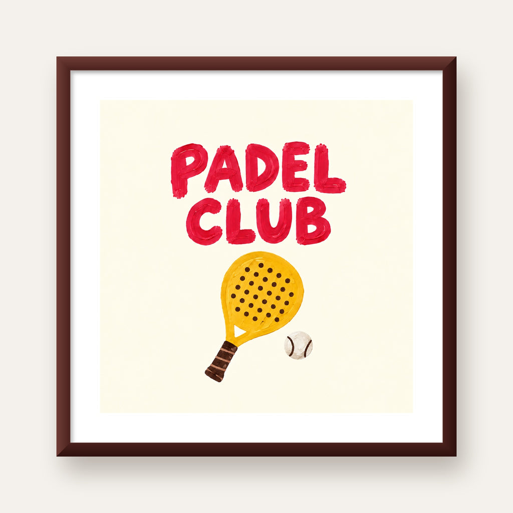Padel Club El Çizimi Poster – Modern Spor İllüstrasyonu — ceviz çerçeveli paspartulu