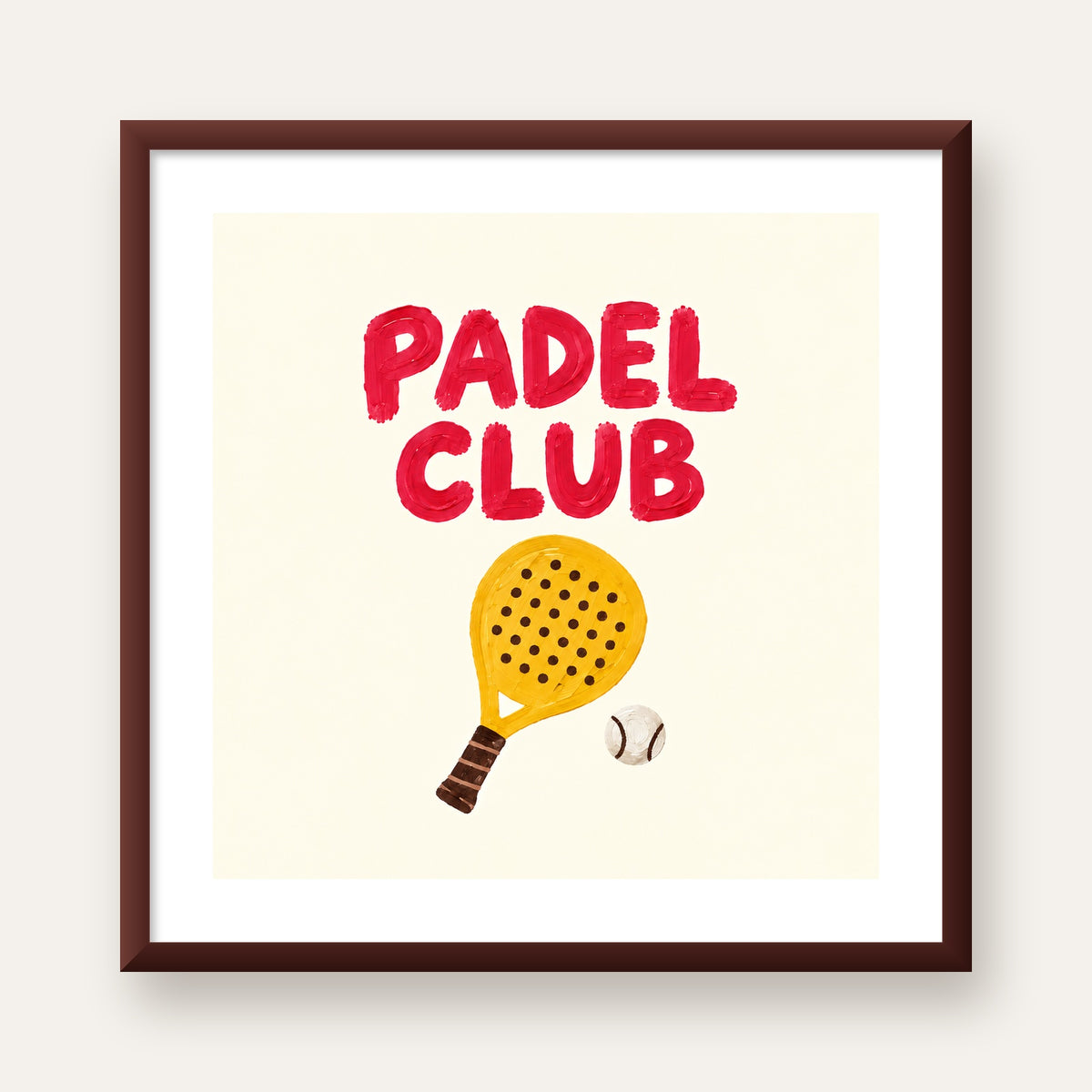 Padel Club El Çizimi Poster – Modern Spor İllüstrasyonu — ceviz çerçeveli paspartulu