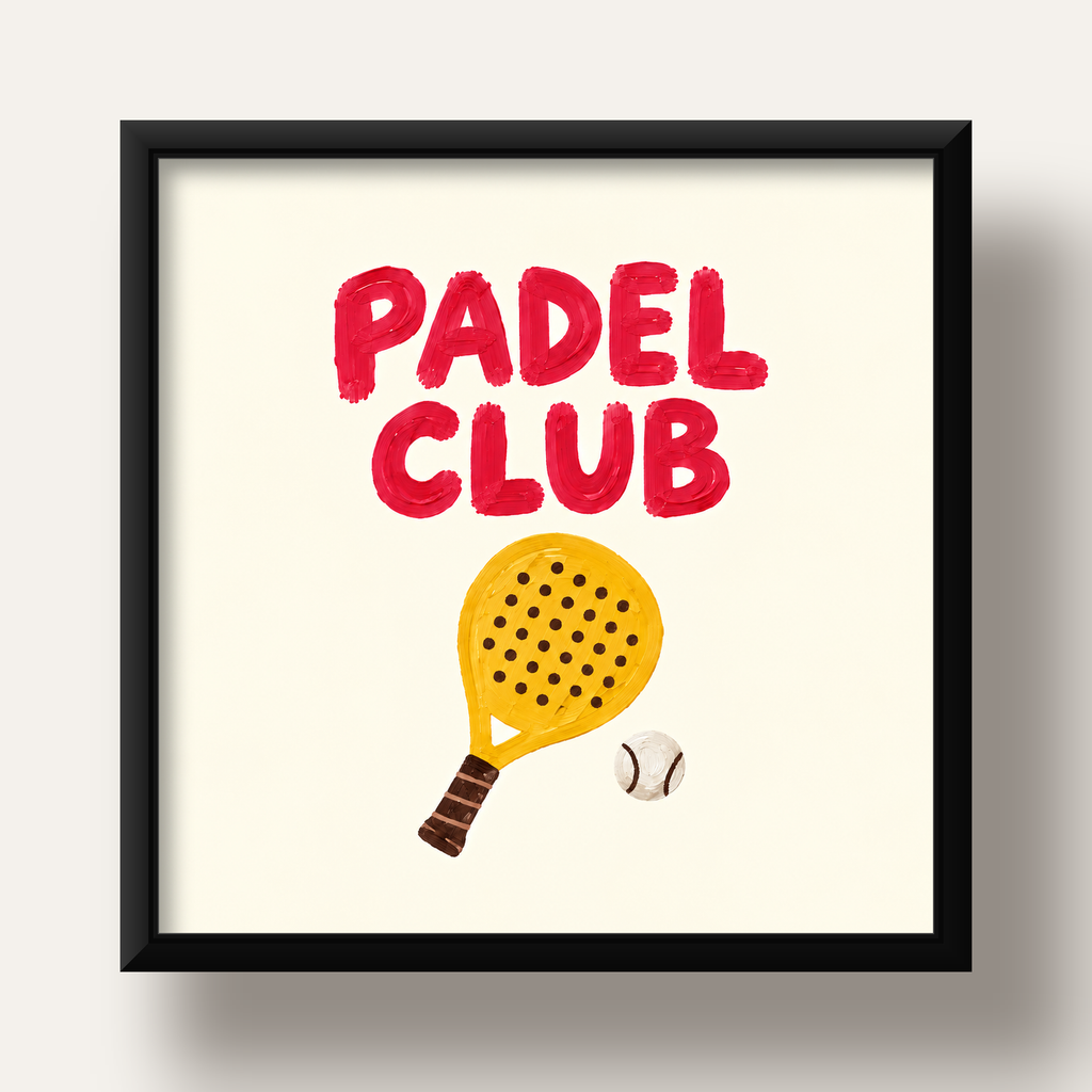 Padel Club El Çizimi Poster – Modern Spor İllüstrasyonu — siyah derin çerçeveli