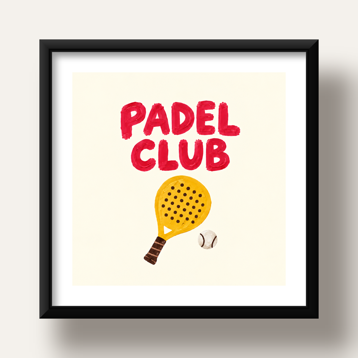 Padel Club El Çizimi Poster – Modern Spor İllüstrasyonu — siyah derin çerçeveli paspartulu