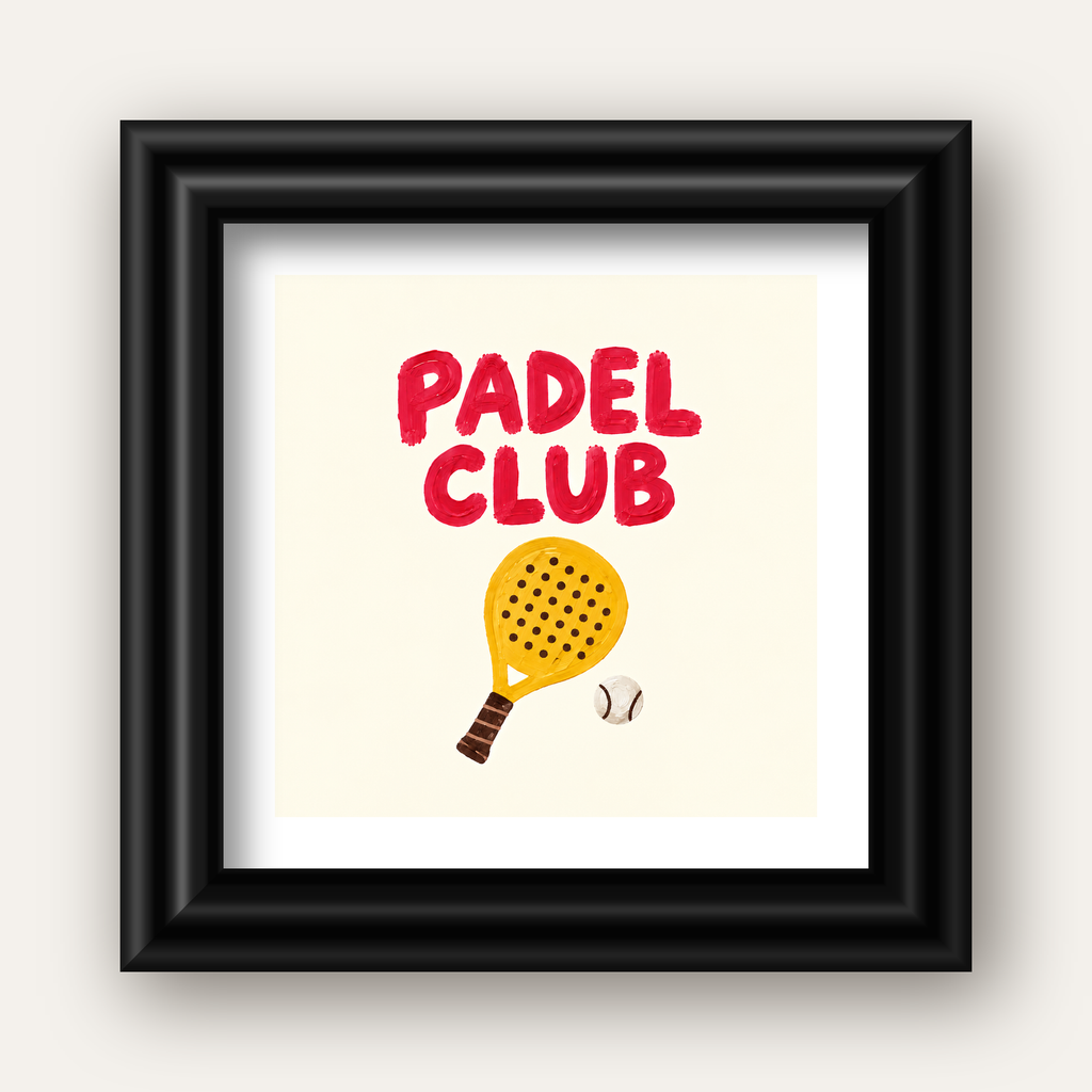 Padel Club El Çizimi Poster – Modern Spor İllüstrasyonu — siyah galeri çerçeveli paspartulu