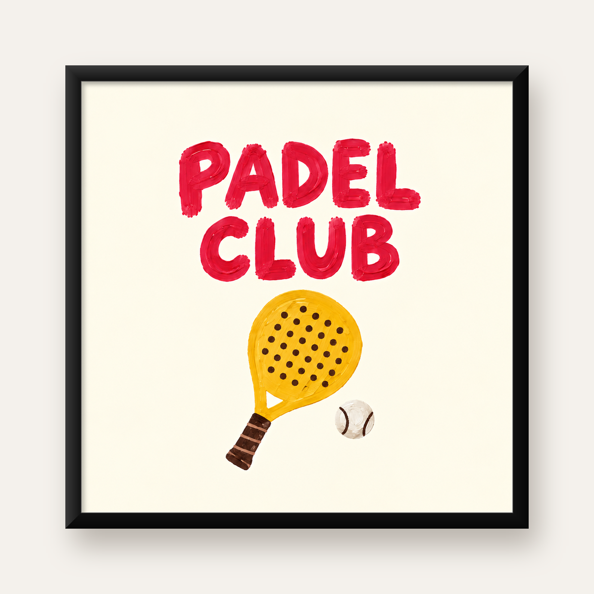 Padel Club El Çizimi Poster – Modern Spor İllüstrasyonu — Kare baskı, düz siyah çerçeveli duvar posteri
