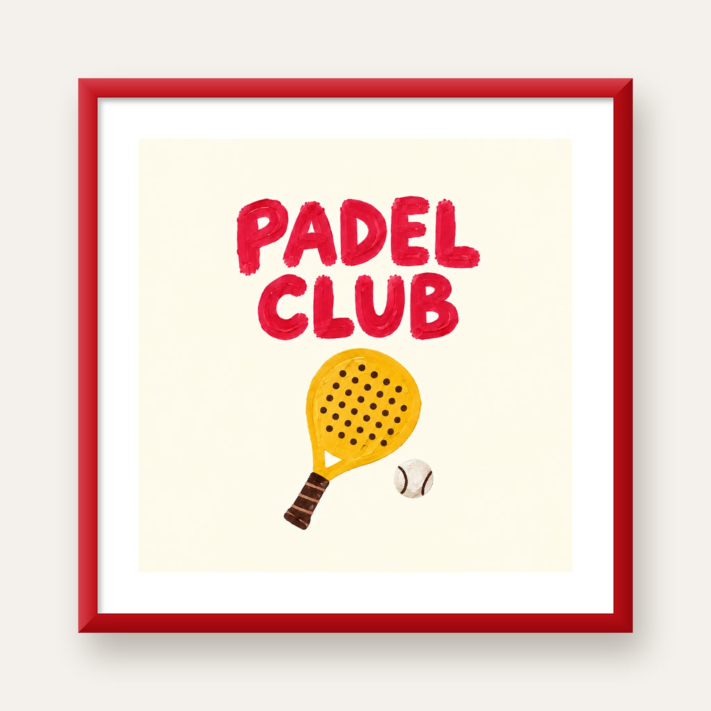 Padel Club El Çizimi Poster – Modern Spor İllüstrasyonu — kırmızı çerçeveli paspartulu
