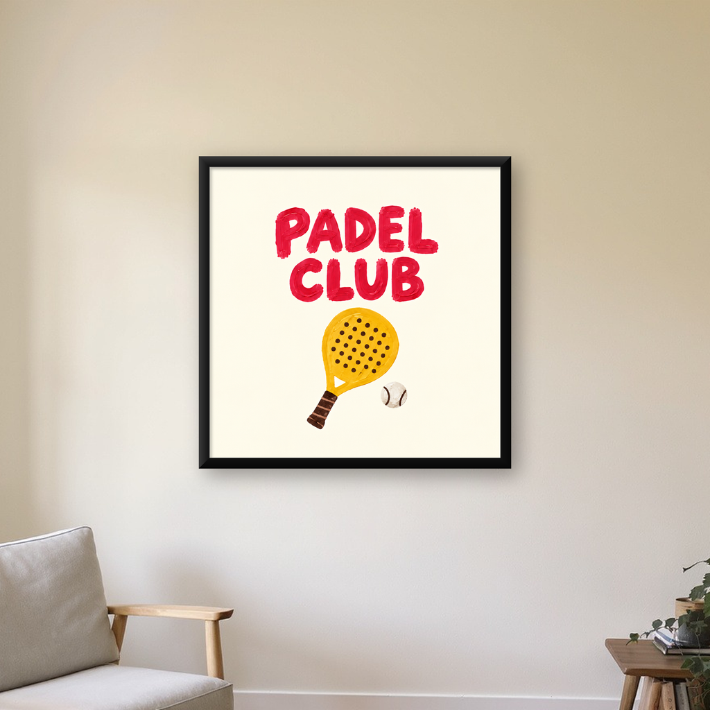 Padel Club El Çizimi Poster – Modern Spor İllüstrasyonu — Kare baskı, çerçeveli hâliyle bir ev duvarında