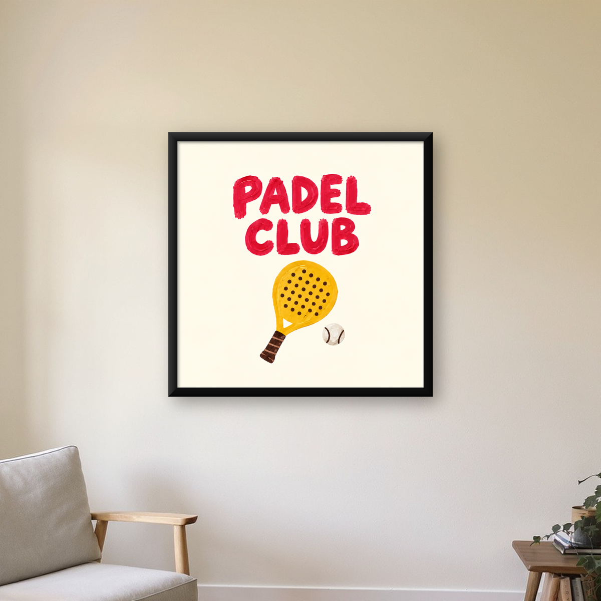 Padel Club El Çizimi Poster – Modern Spor İllüstrasyonu — Kare baskı, çerçeveli hâliyle bir ev duvarında