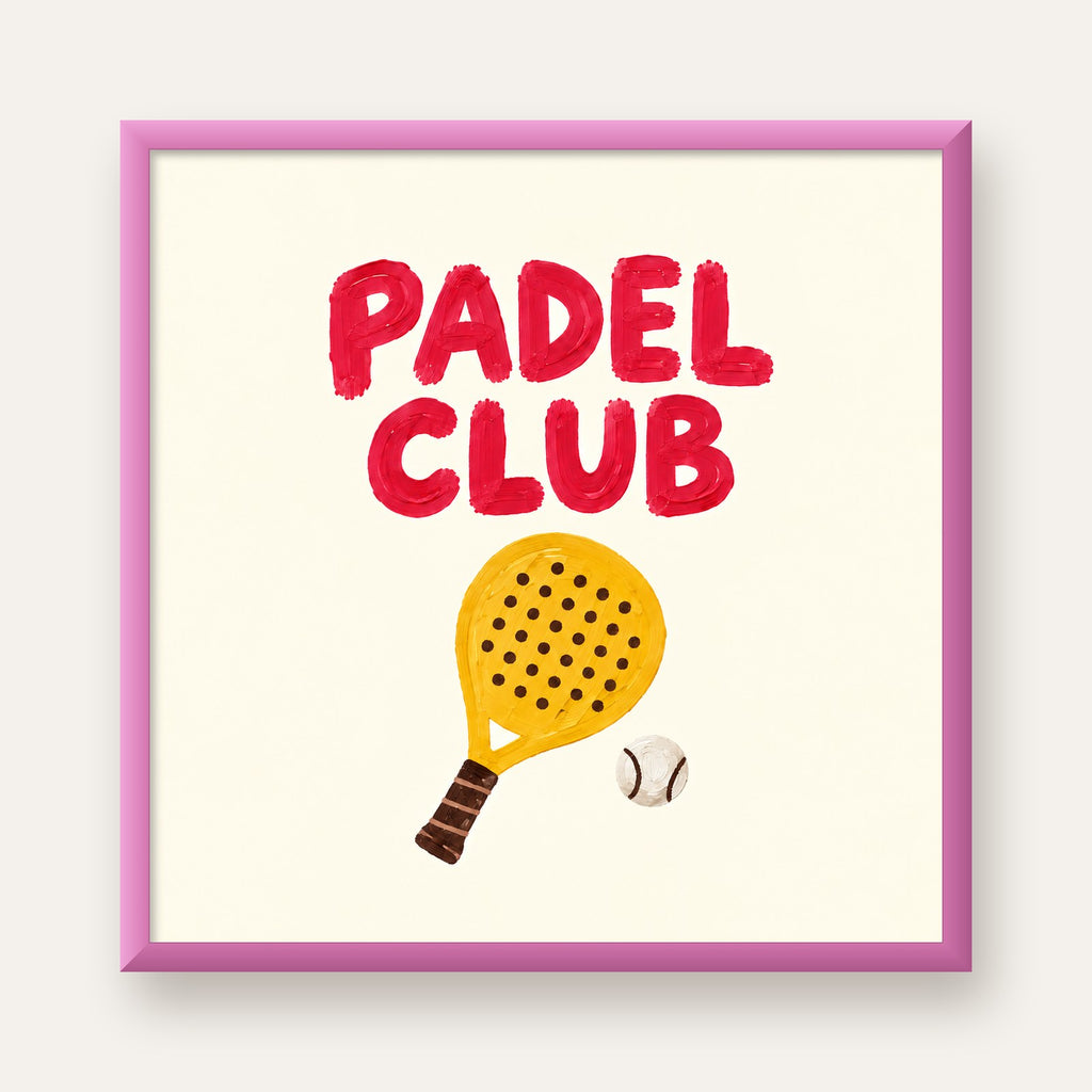 Padel Club El Çizimi Poster – Modern Spor İllüstrasyonu — pembe çerçeveli