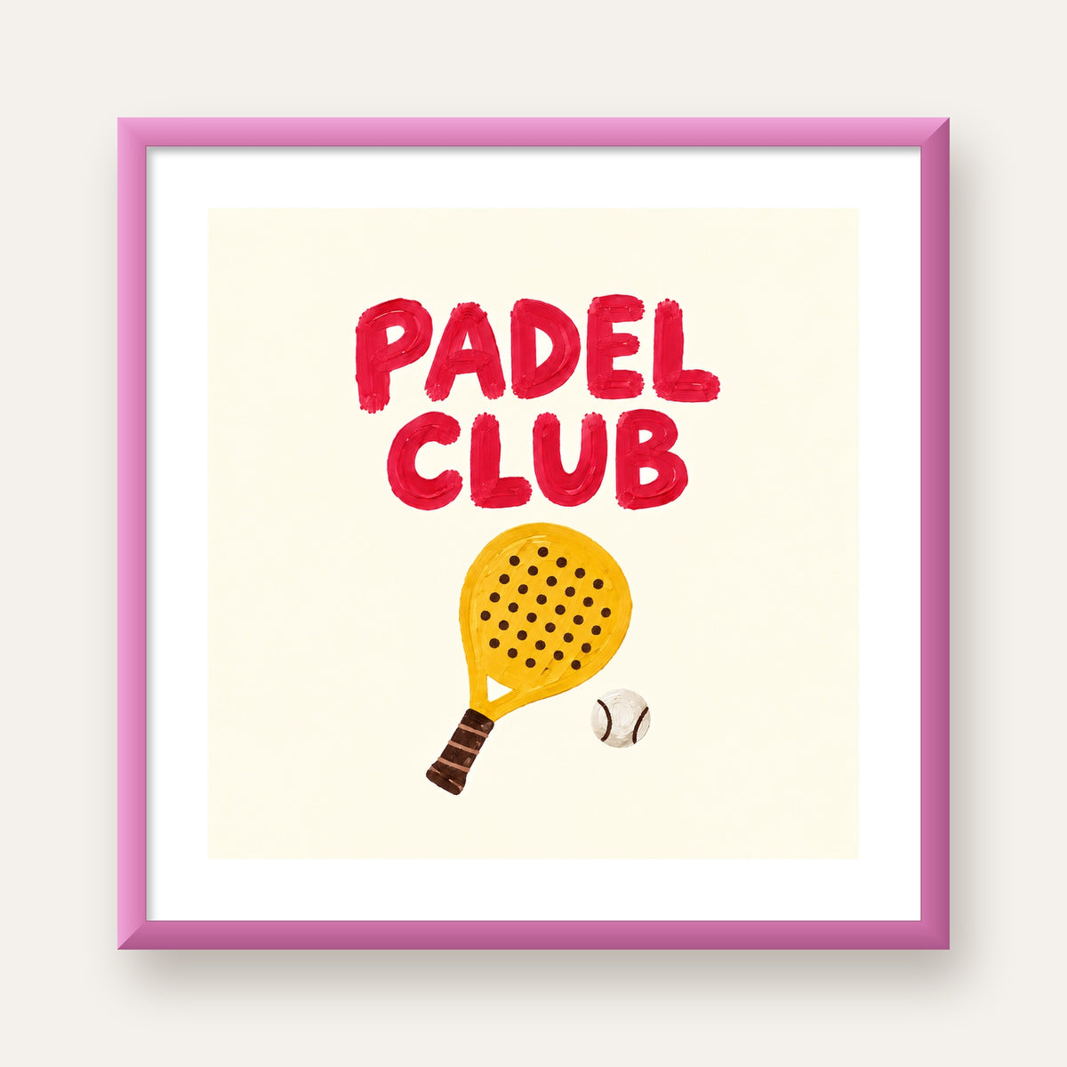 Padel Club El Çizimi Poster – Modern Spor İllüstrasyonu — pembe çerçeveli paspartulu