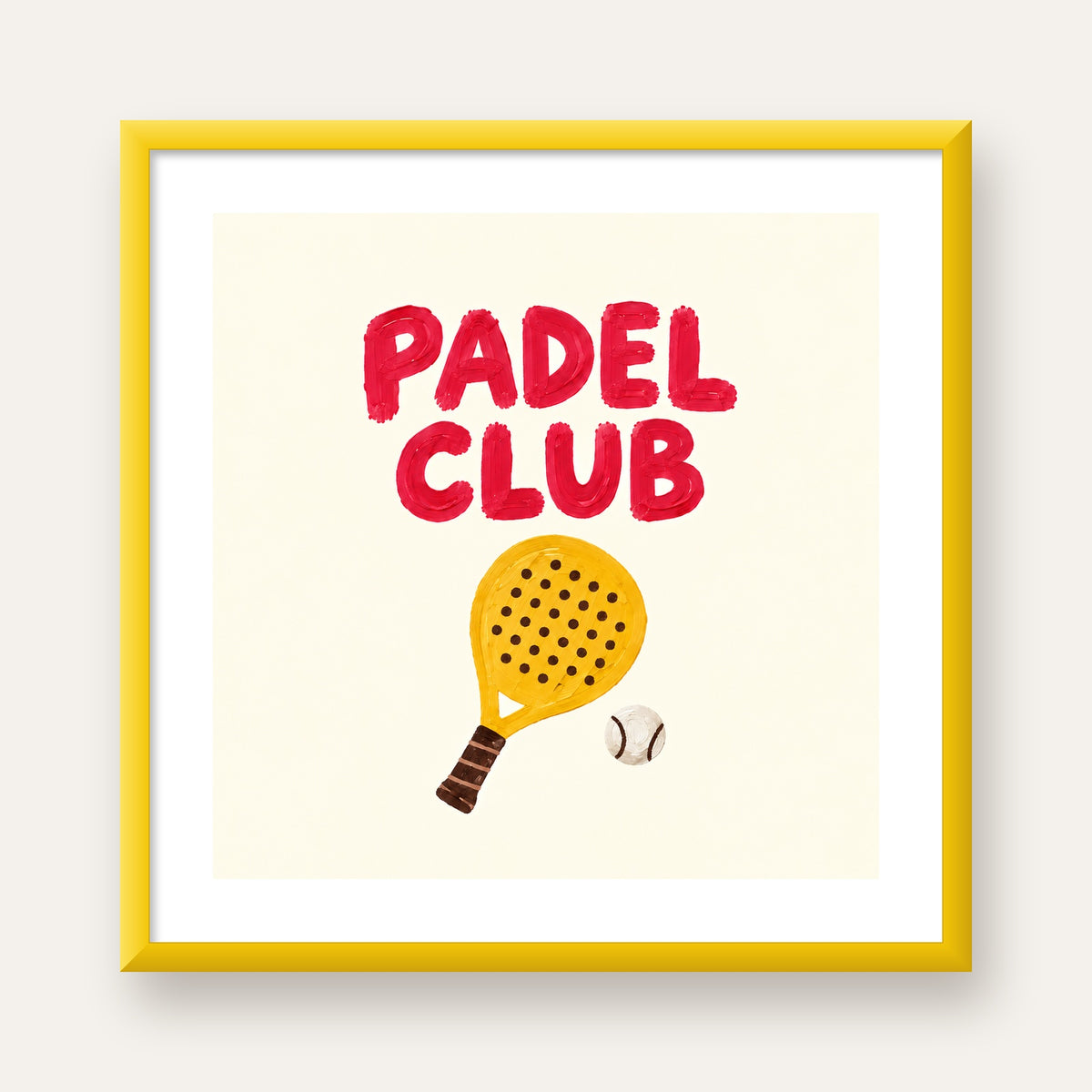 Padel Club El Çizimi Poster – Modern Spor İllüstrasyonu — sarı çerçeveli paspartulu