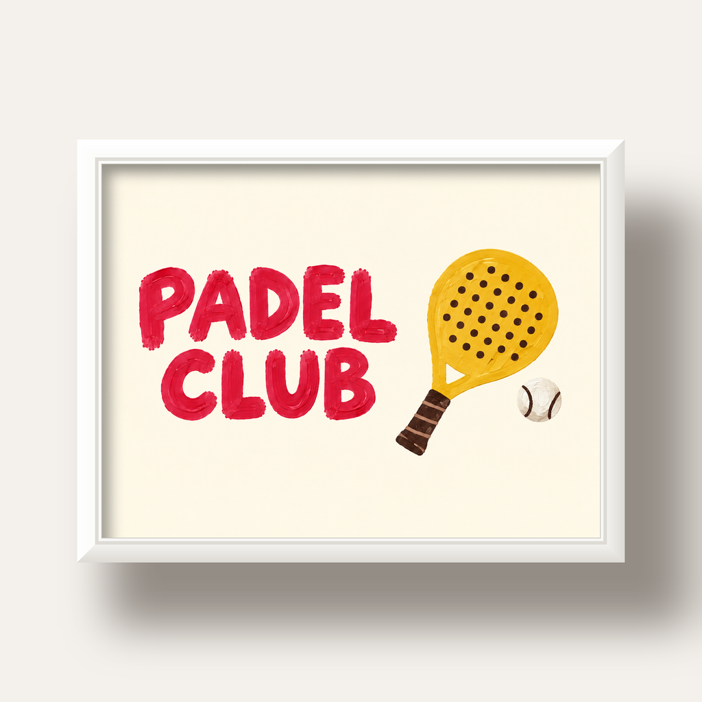 Padel Club El Çizimi Poster – Modern Spor İllüstrasyonu — beyaz derin çerçeveli