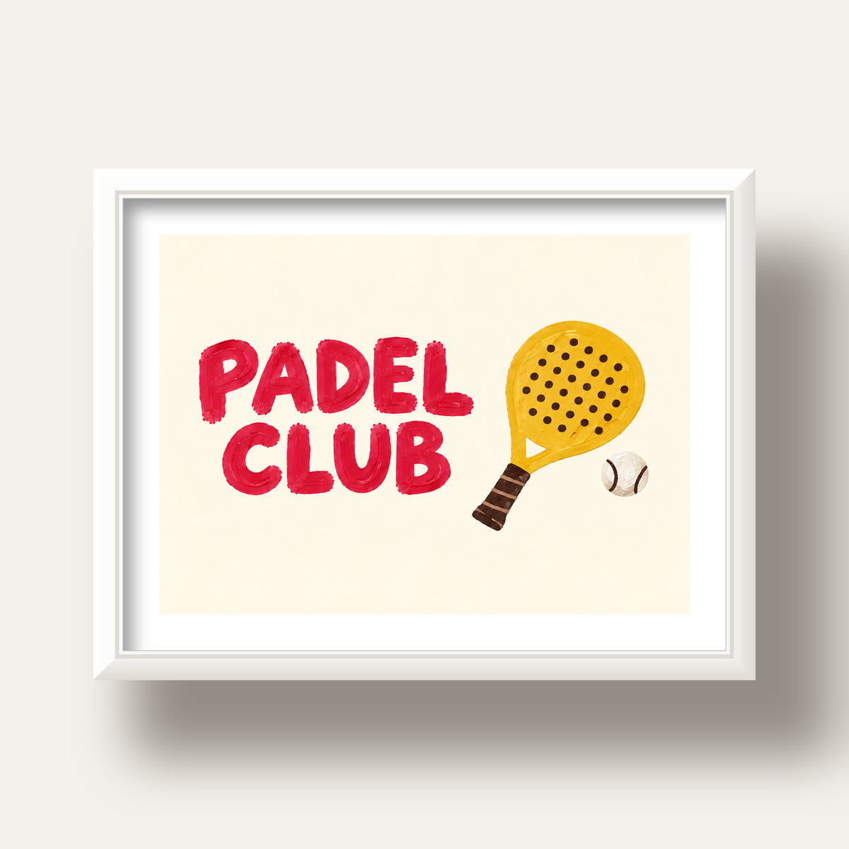 Padel Club El Çizimi Poster – Modern Spor İllüstrasyonu — beyaz derin çerçeveli paspartulu