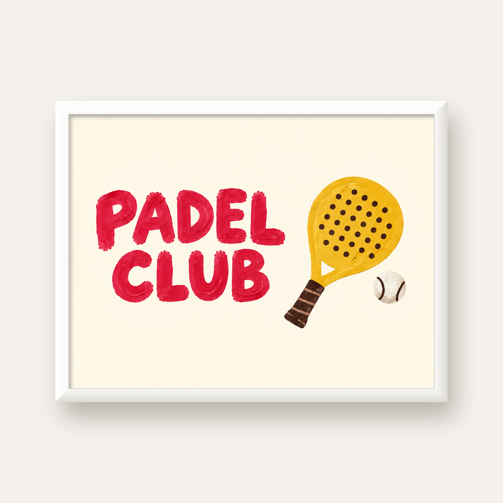 Padel Club El Çizimi Poster – Modern Spor İllüstrasyonu — beyaz çerçeveli yatay poster