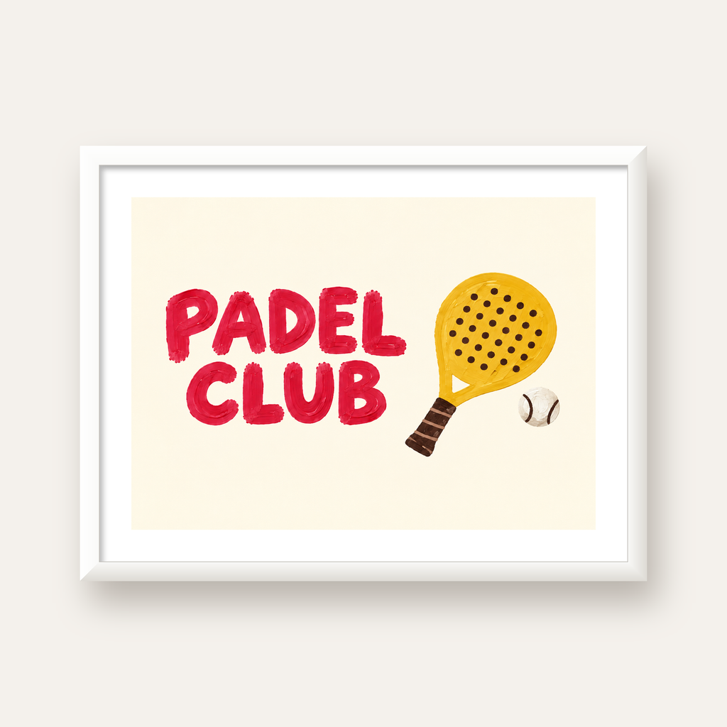 Padel Club El Çizimi Poster – Modern Spor İllüstrasyonu — beyaz çerçeveli yatay poster