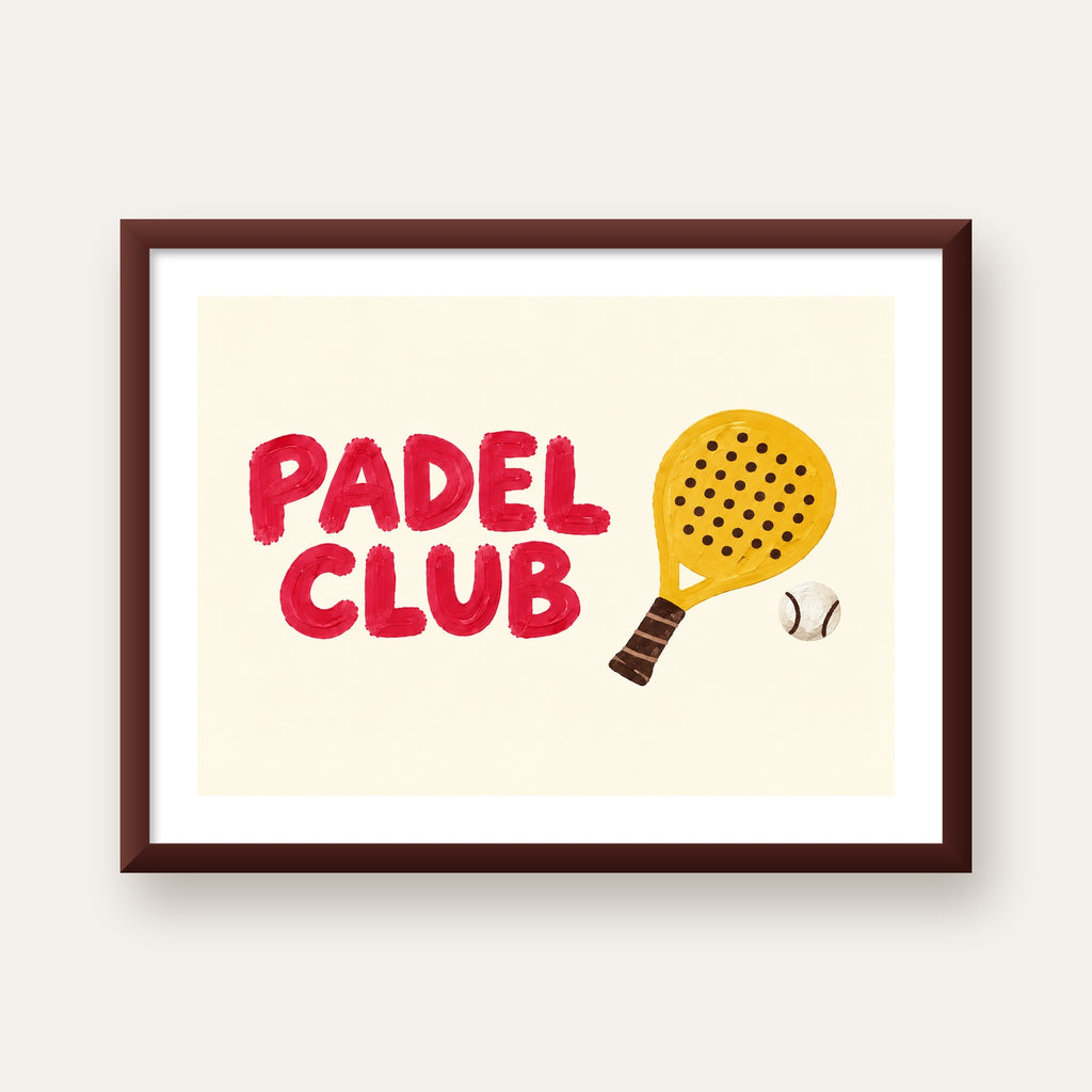 Padel Club El Çizimi Poster – Modern Spor İllüstrasyonu — ceviz çerçeveli paspartulu