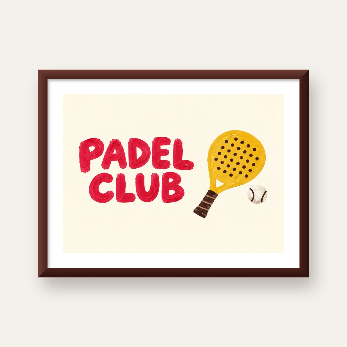 Padel Club El Çizimi Poster – Modern Spor İllüstrasyonu — ceviz çerçeveli paspartulu