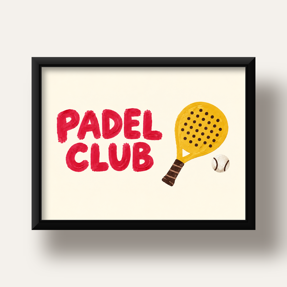 Padel Club El Çizimi Poster – Modern Spor İllüstrasyonu — siyah derin çerçeveli