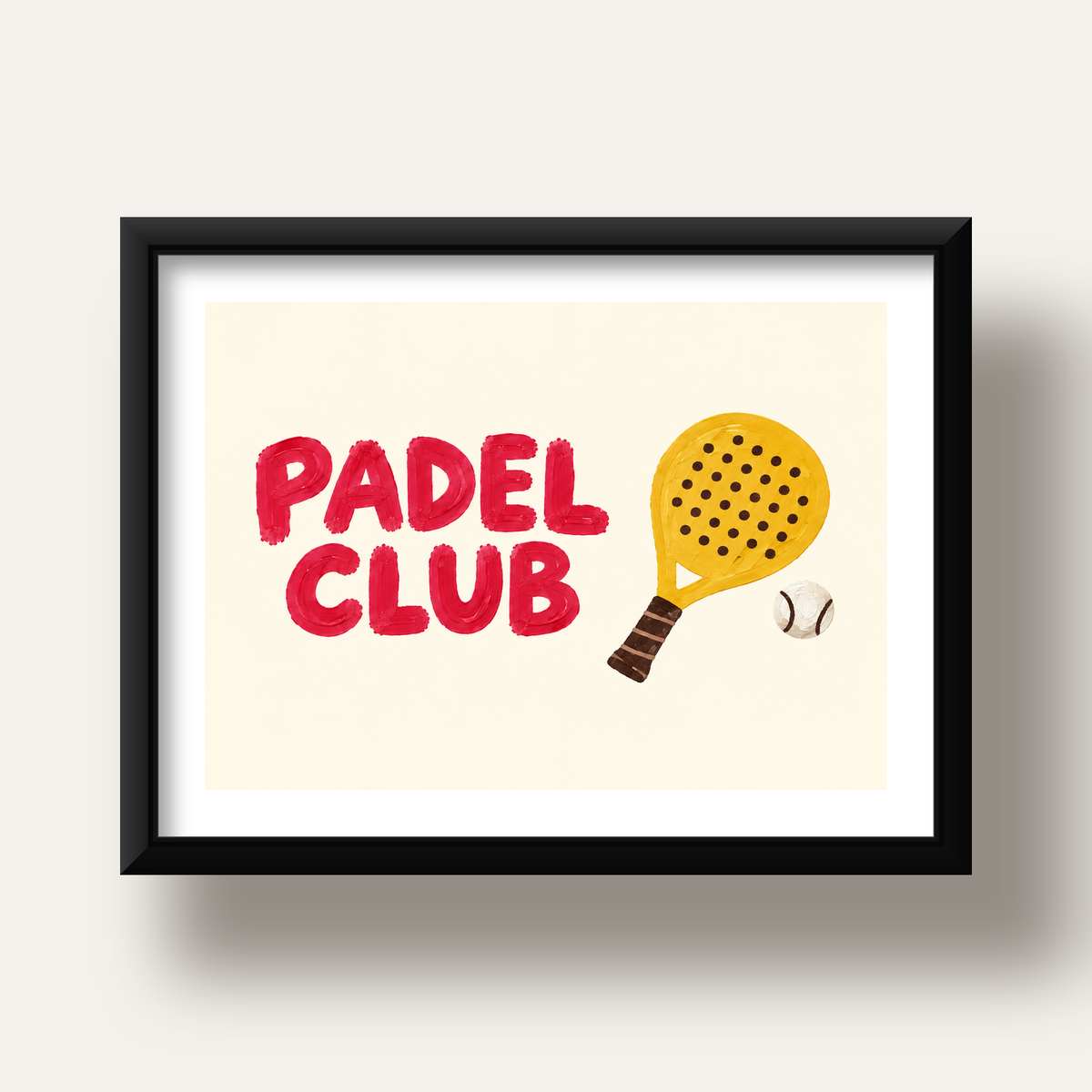 Padel Club El Çizimi Poster – Modern Spor İllüstrasyonu — siyah derin çerçeveli paspartulu