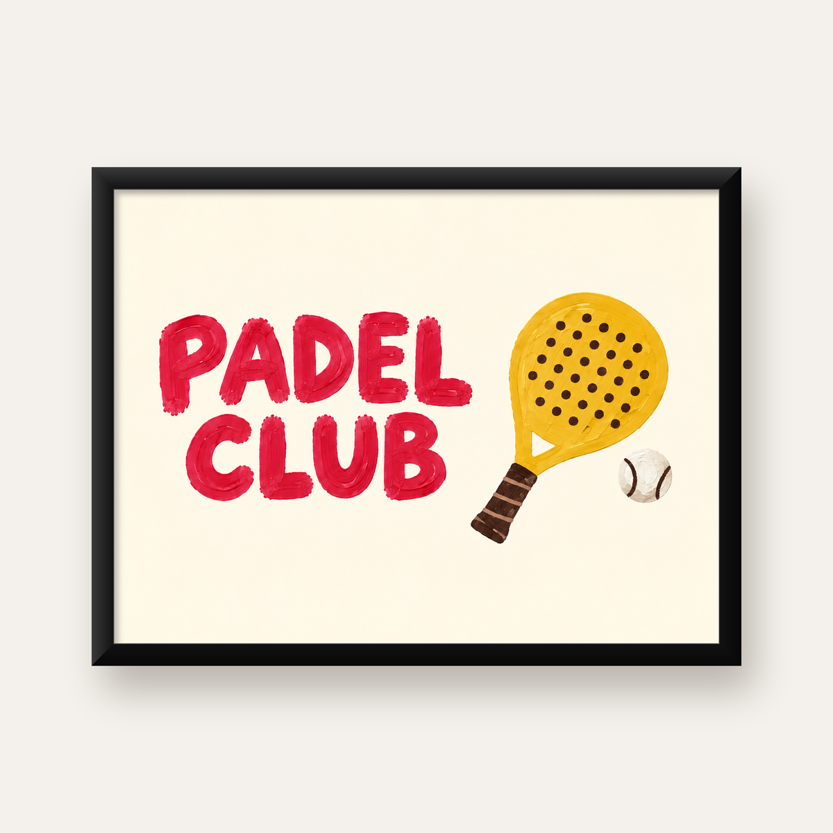 Padel Club El Çizimi Poster – Modern Spor İllüstrasyonu — Yatay baskı, düz siyah çerçeveli duvar posteri