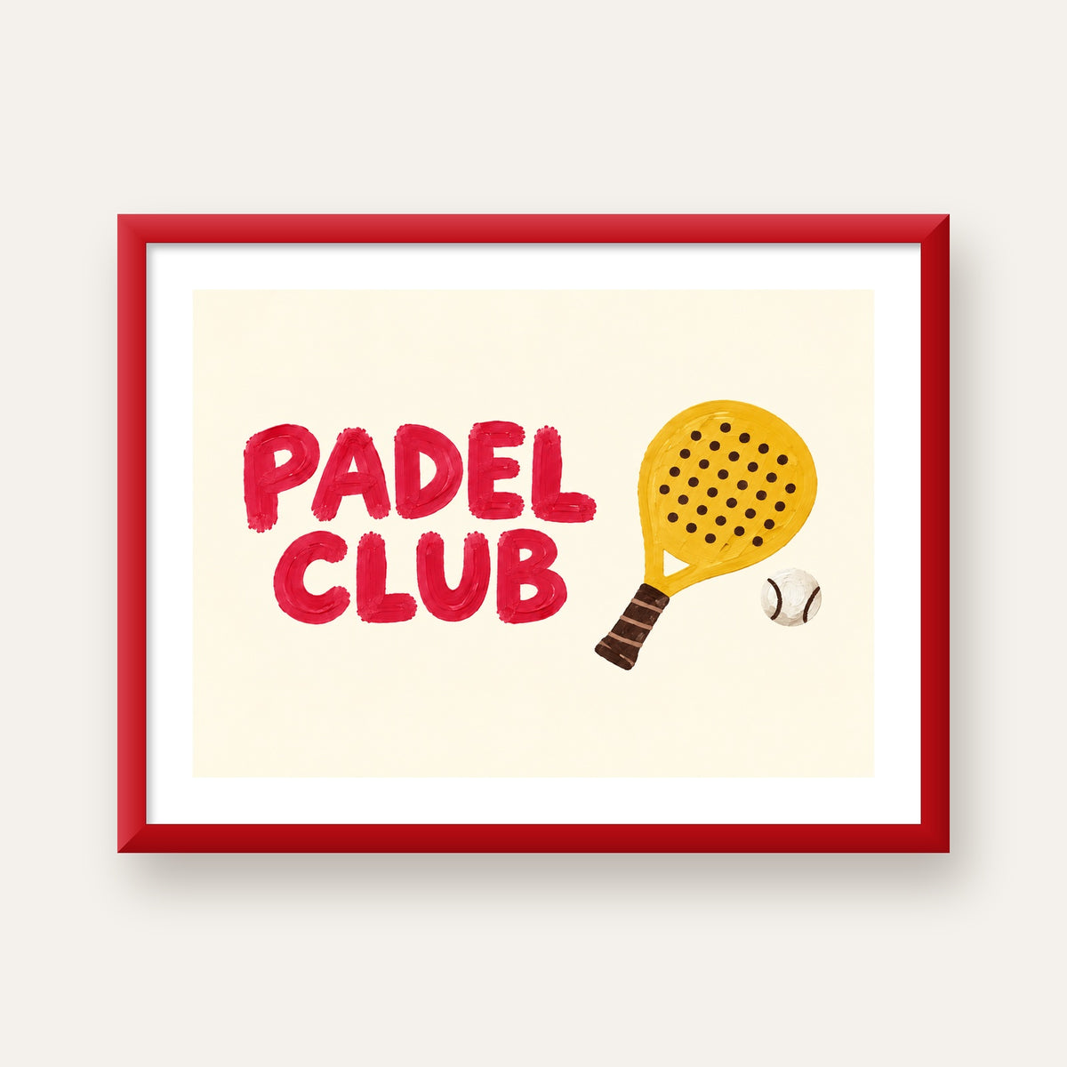 Padel Club El Çizimi Poster – Modern Spor İllüstrasyonu — kırmızı çerçeveli paspartulu