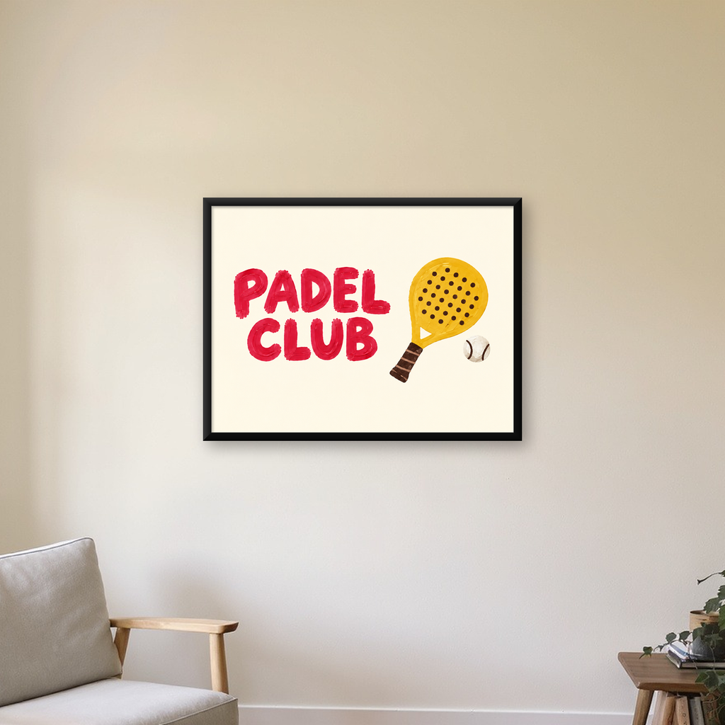 Padel Club El Çizimi Poster – Modern Spor İllüstrasyonu — Yatay baskı, çerçeveli hâliyle bir ev duvarında