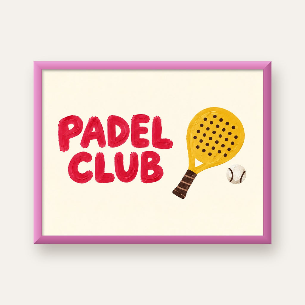 Padel Club El Çizimi Poster – Modern Spor İllüstrasyonu — pembe çerçeveli
