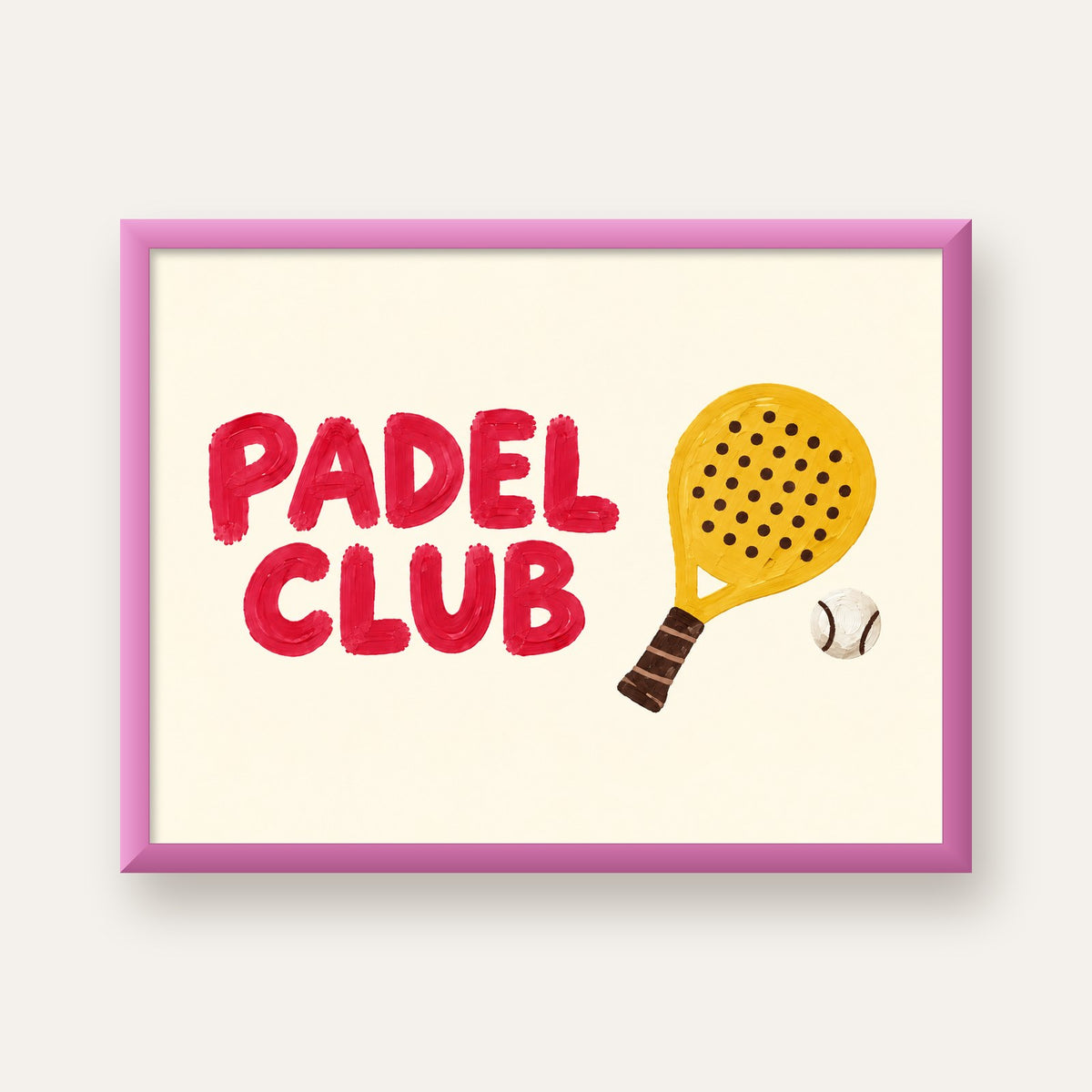 Padel Club El Çizimi Poster – Modern Spor İllüstrasyonu — pembe çerçeveli